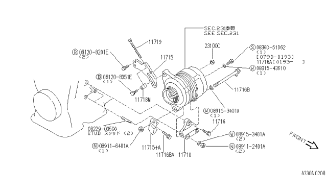 1996 Infiniti G20 Bolt-Compressor Diagram for 11916-85E02