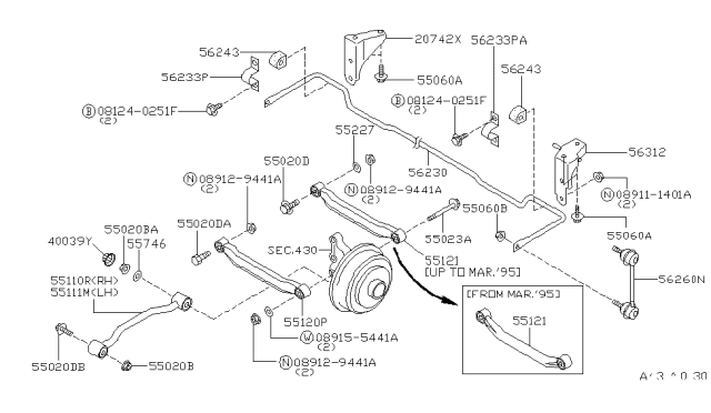 1994 Infiniti G20 BUSHING-Rear STABILIZER Diagram for 56243-35R10