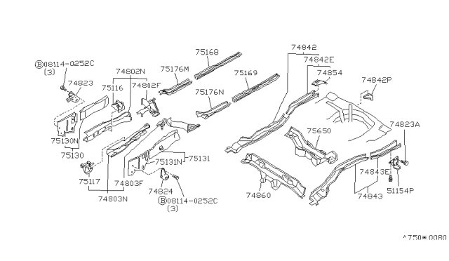 1994 Infiniti G20 Bracket-Rear Tie Down Hook Diagram for 51154-50J00