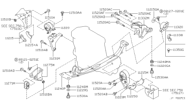 1996 Infiniti G20 Guide-Air,Engine Mounting Diagram for 11338-58Y20