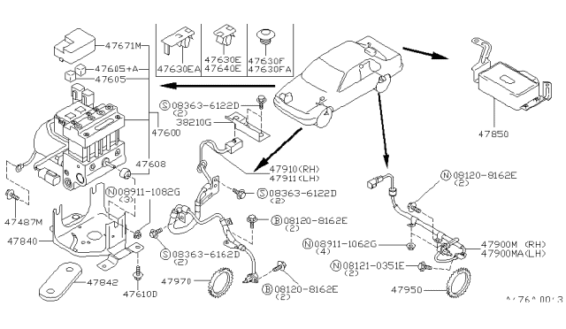 1996 Infiniti G20 Sensor Assy-Antiskid,Rear Diagram for 47901-62J00
