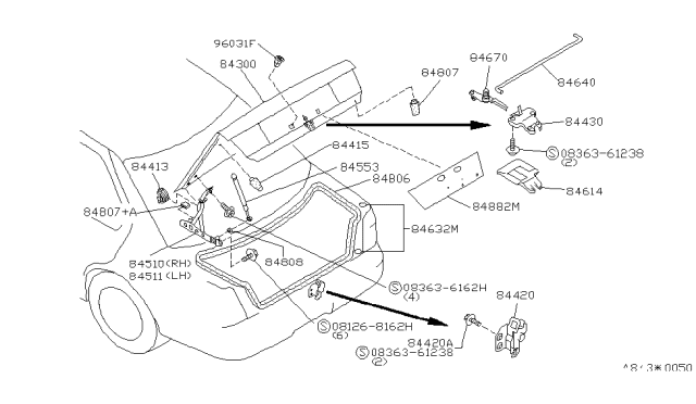 1994 Infiniti G20 Stay Assembly-Trunk Lid Diagram for 84430-50J89