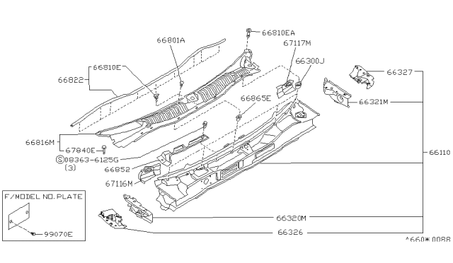 1992 Infiniti G20 Cover-COWL Top Grille,R Diagram for 66862-62J00