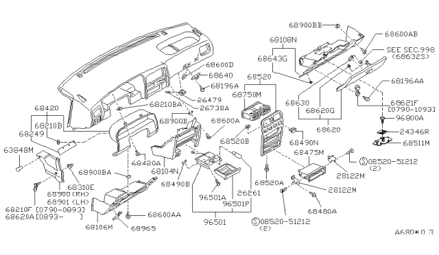 1993 Infiniti G20 Mask-Switch Hole Diagram for 68490-50J00