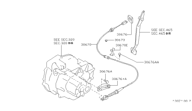 1996 Infiniti G20 Bracket-Clutch Cable Diagram for 30776-59J00