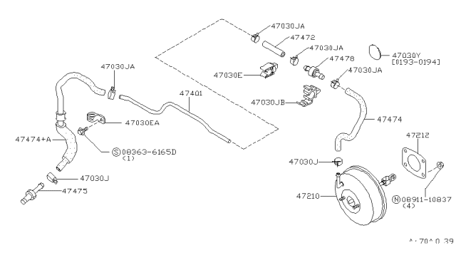 1994 Infiniti G20 Booster Assy-Brake Diagram for 47210-64J22