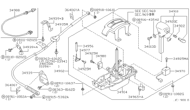 1996 Infiniti G20 Transmission Control Device Assembly Diagram for 34901-63J10
