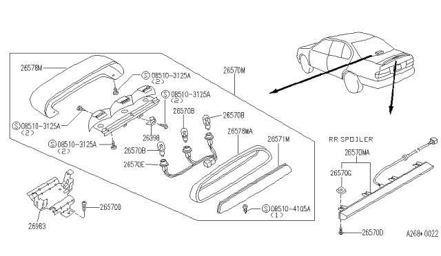1995 Infiniti G20 Shade-Stop Lamp Diagram for 26598-62J12