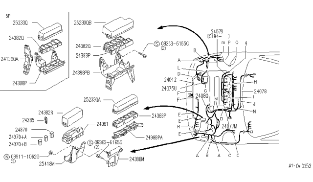 1991 Infiniti G20 Harness Assy-Engine Room Sub Diagram for 24077-62J60