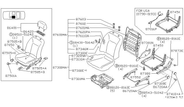 1993 Infiniti G20 Cover-Head Rest Diagram for 86405-96E03