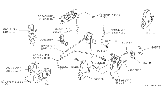 1993 Infiniti G20 Handle Assembly-Dr Inside,LH Diagram for 80671-63J02