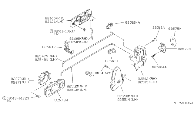 1993 Infiniti G20 Rod Assy-Lock Knob,RH Diagram for 82512-50J00