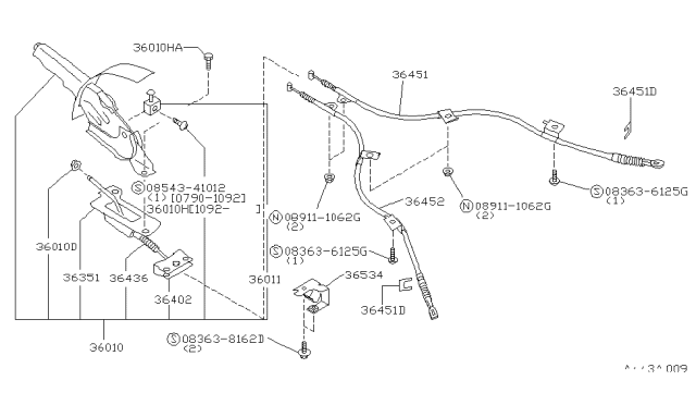 1994 Infiniti G20 Switch Assy-Parking Brake Lamp Diagram for 36011-50Y00