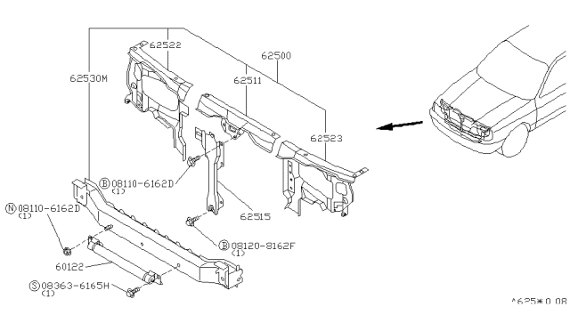 1992 Infiniti G20 Support-Radiator Core,Lower Diagram for 62530-62J00