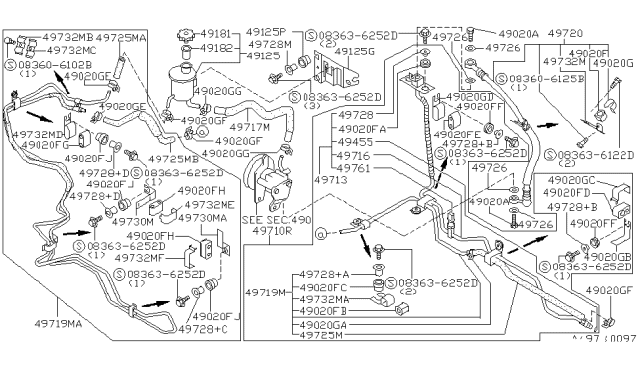 1994 Infiniti G20 Power Steering Suction Hose Assembly Diagram for 49717-53J05