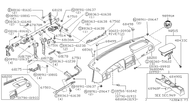 1996 Infiniti G20 Panel Assy-Knee Protector,RH Upper Diagram for 67510-78J00