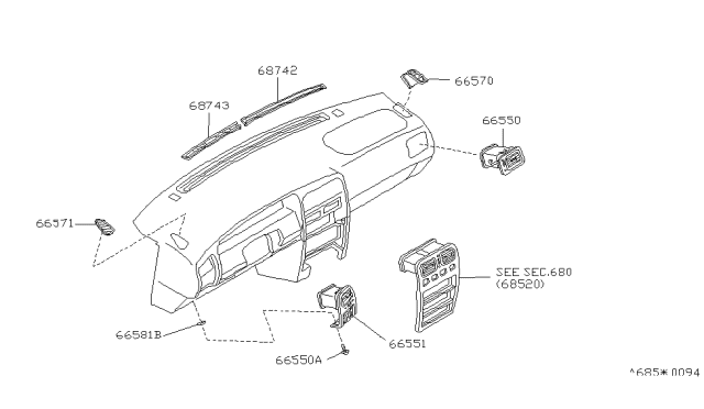 1994 Infiniti G20 Grille-Side Defroster,LH Diagram for 68741-59J00