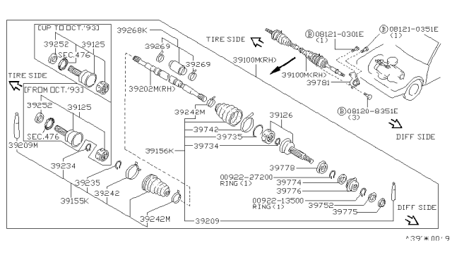 1993 Infiniti G20 Joint Assy-Outer Diagram for 39211-53J02