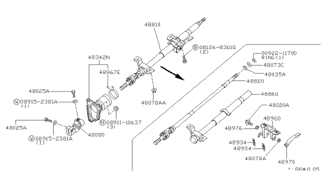 1993 Infiniti G20 Shaft Assy-Steering Column,Upper Diagram for 48820-62J11