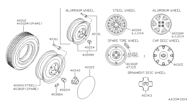1994 Infiniti G20 Road Wheel Nut Diagram for 40224-V5500