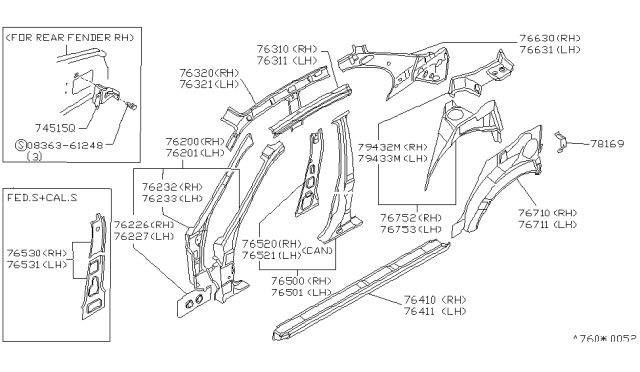 1995 Infiniti G20 Pillar-Rear,Inner RH Diagram for 76630-50J00