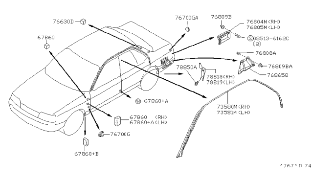 1994 Infiniti G20 Weatherstrip-Roof Drip,LH Diagram for 76843-50J00