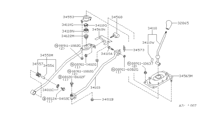 1994 Infiniti G20 Lever Assy-Control Diagram for 34110-50J00