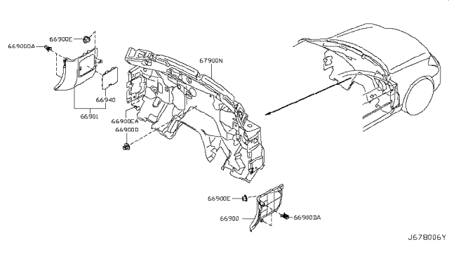 2007 Infiniti M35 Dash Trimming & Fitting Diagram 1