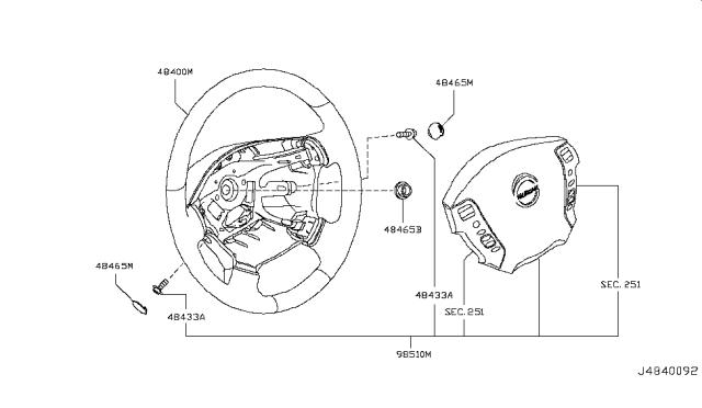 2010 Infiniti M45 Steering Wheel Assembly Without Pad Diagram for 48430-EJ70C
