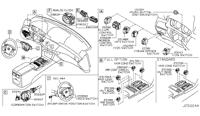 2006 Infiniti M35 Switch Assy-Mirror Control Diagram for 25570-CL010