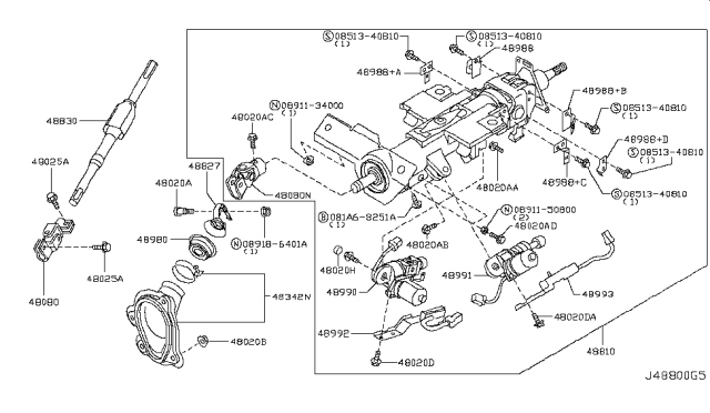 2008 Infiniti M35 Cover Assy-Steering Column,Lower Diagram for 48980-AL500