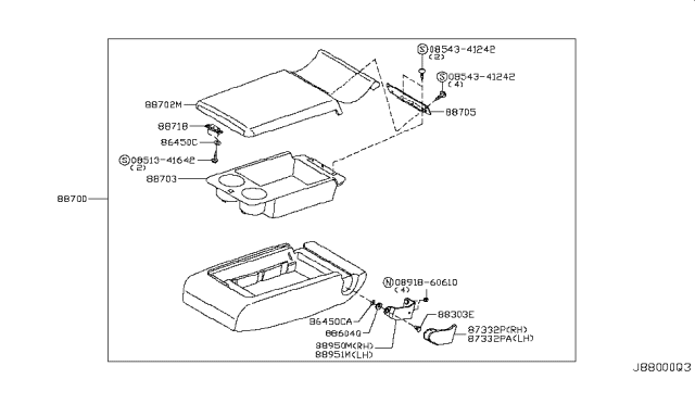 2006 Infiniti M35 Rear Seat Armerst Lid Assembly Diagram for 88702-EG60D