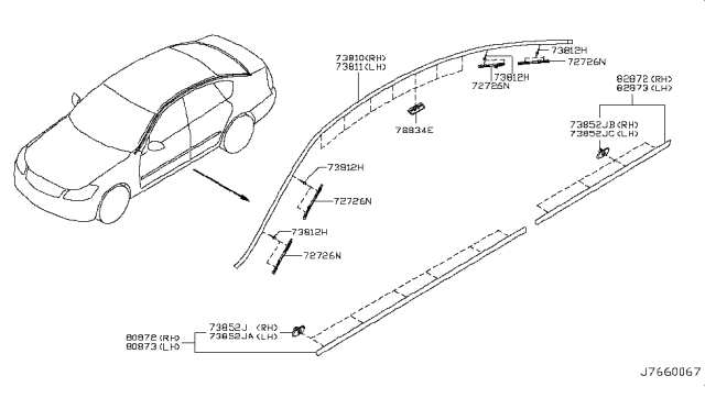 2009 Infiniti M35 Body Side Moulding Diagram