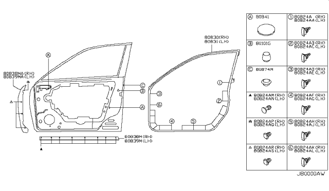 2008 Infiniti M35 Front Door Panel & Fitting Diagram 4