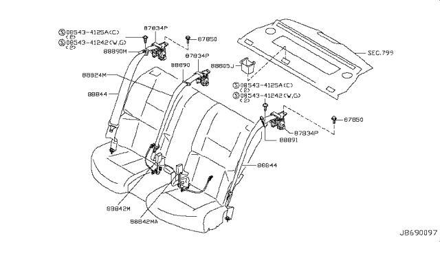 2009 Infiniti M45 Hook Seat Belt Diagram for 88891-2Y001