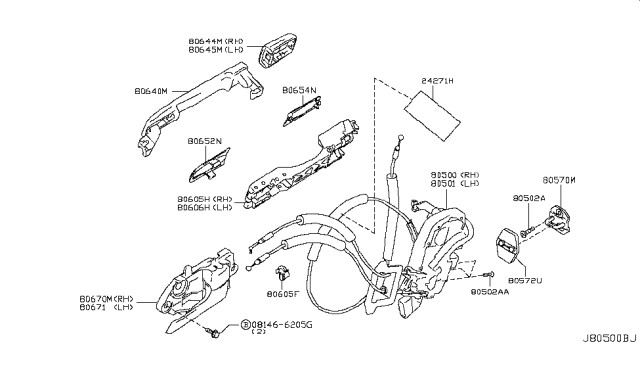 2009 Infiniti M35 Front Door Lock & Remote Control Assembly, Left Diagram for 80501-EH100