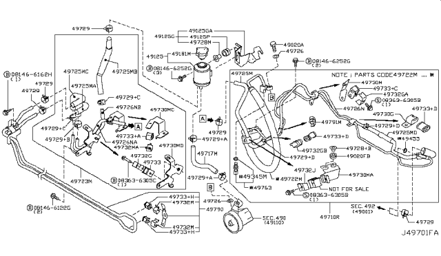 2010 Infiniti M45 Power Steering Return Hose Diagram for 49725-EJ82A