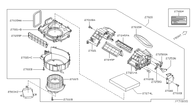 2007 Infiniti M45 Motor Assy-Blower W/Case Diagram for 27225-JK60A