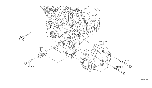 2007 Infiniti M35 Compressor Mounting & Fitting Diagram 1