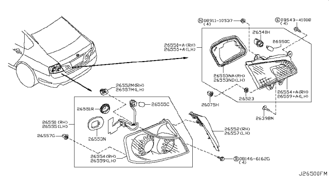 2008 Infiniti M45 Body Assembly-Combination Lamp,R Diagram for 26554-EG610
