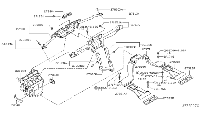 2006 Infiniti M35 Nozzle-Side Defroster Driver Diagram for 27811-EG000