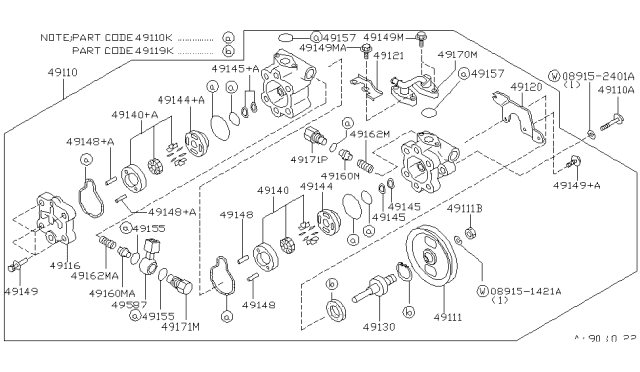 1994 Infiniti J30 Power Steering Pump Assembly Diagram for 49110-11Y00