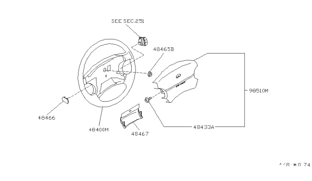 1994 Infiniti J30 Steering Wheel Assembly Without Pad Diagram for 48430-10Y20