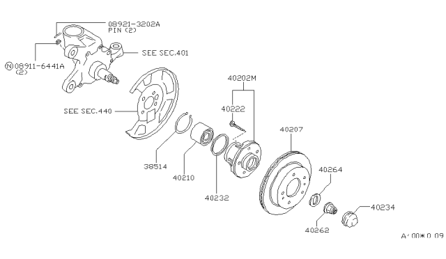 1995 Infiniti J30 Road Wheel Hub Assembly, Front Diagram for 40202-4P050