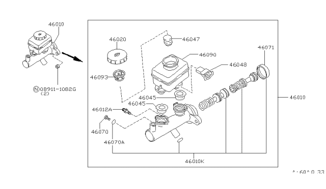 1996 Infiniti J30 Piston Kit-Tandem Brake Master Cylinder Diagram for 46011-10Y26