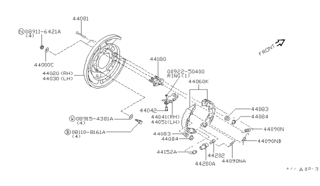 1996 Infiniti J30 Shoe Set-Rear Brake Diagram for 44060-0P026