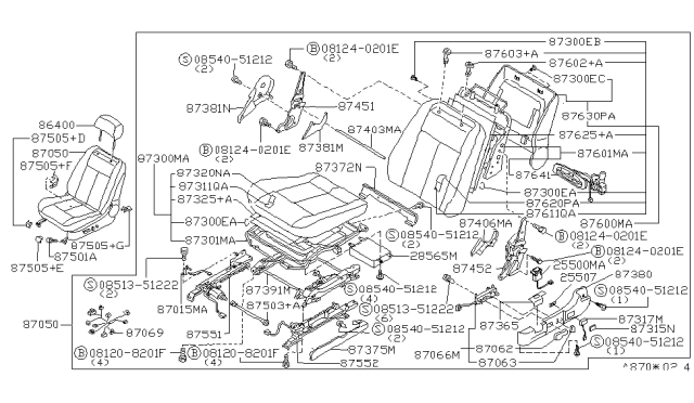 1994 Infiniti J30 Front Seat Limit Switch Diagram for 87504-0P310