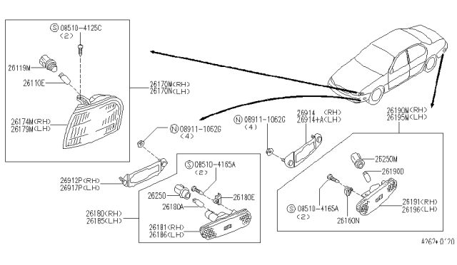 1994 Infiniti J30 Lamp Assembly-Clearance,LH Diagram for B6175-10Y00