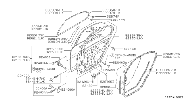1994 Infiniti J30 Link-Check,Rear Door Diagram for 82430-10Y00
