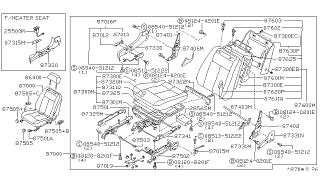 1993 Infiniti J30 LIFTER Assembly-Front Seat R/L Diagram for 87341-14Y00